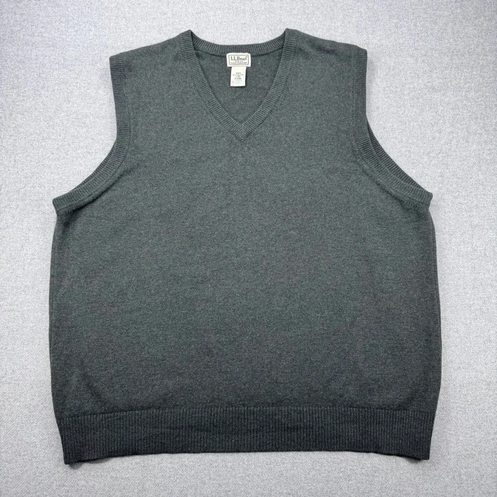 LL Bean‎ 100% Lambswool Sweater Vest Mens Large Gray V Neck Classic Knitwear